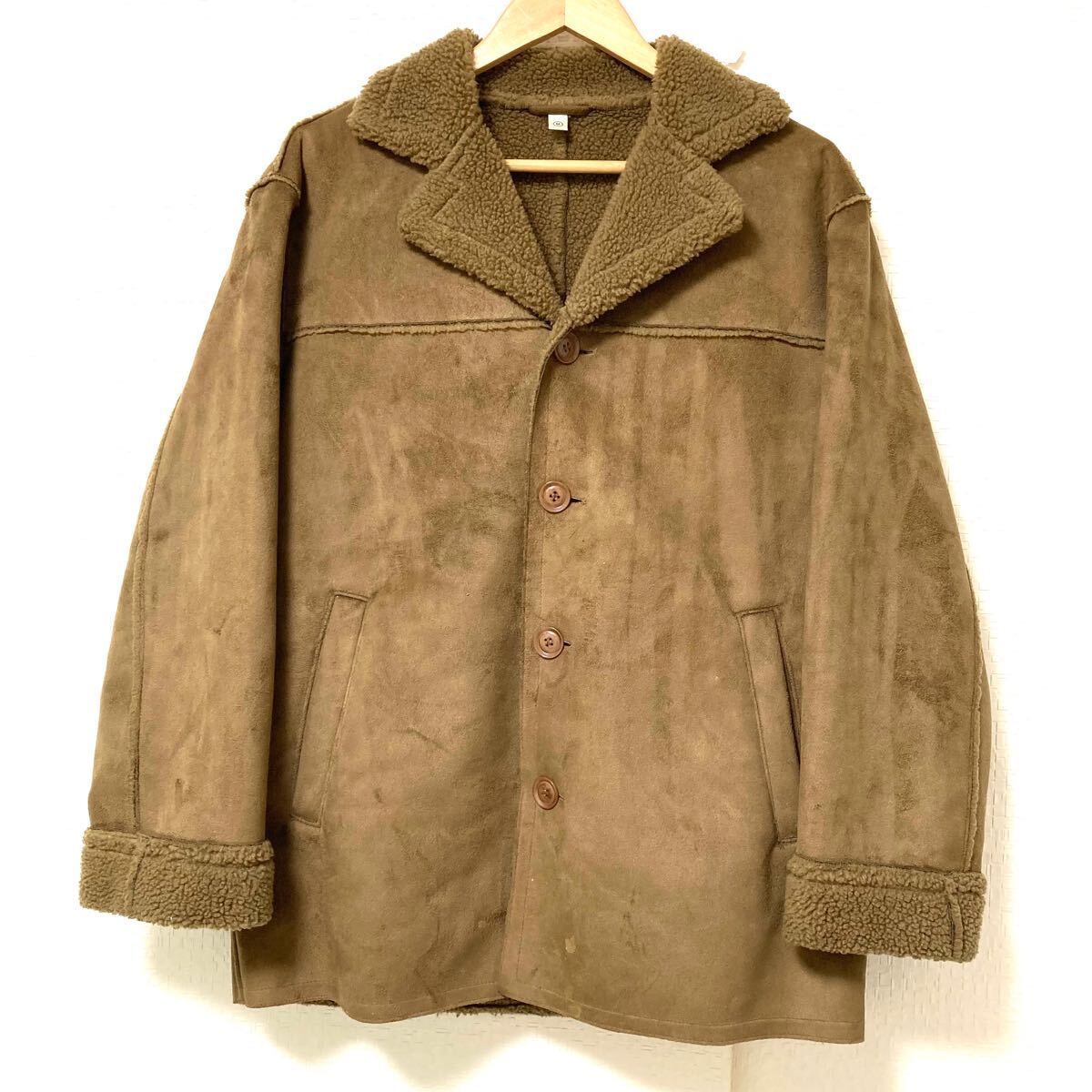 オールドユニクロ!【UNIQLO】 ムートンタッチ ハーフコート 裏ボア アウター ジャケット スエード 厚手 防寒 ブラウン メンズ M/Y22983UU拍卖
