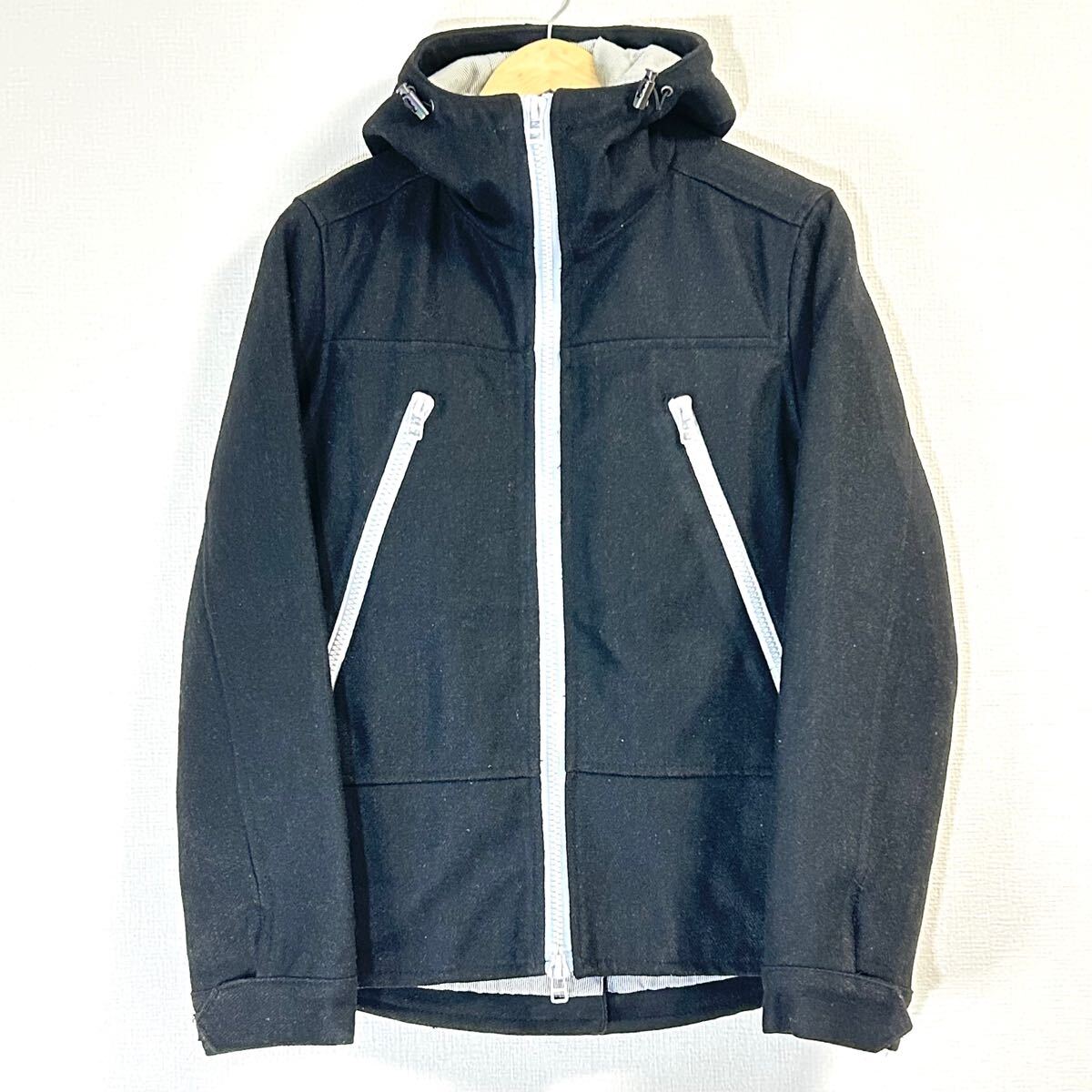 シンプルコーデ◎【Raymond Basquiat】レイモンドバスキア ハーフコートフーディー ウール レーヨン カジュアル 無地 ブラック 2/Y23040TT拍卖