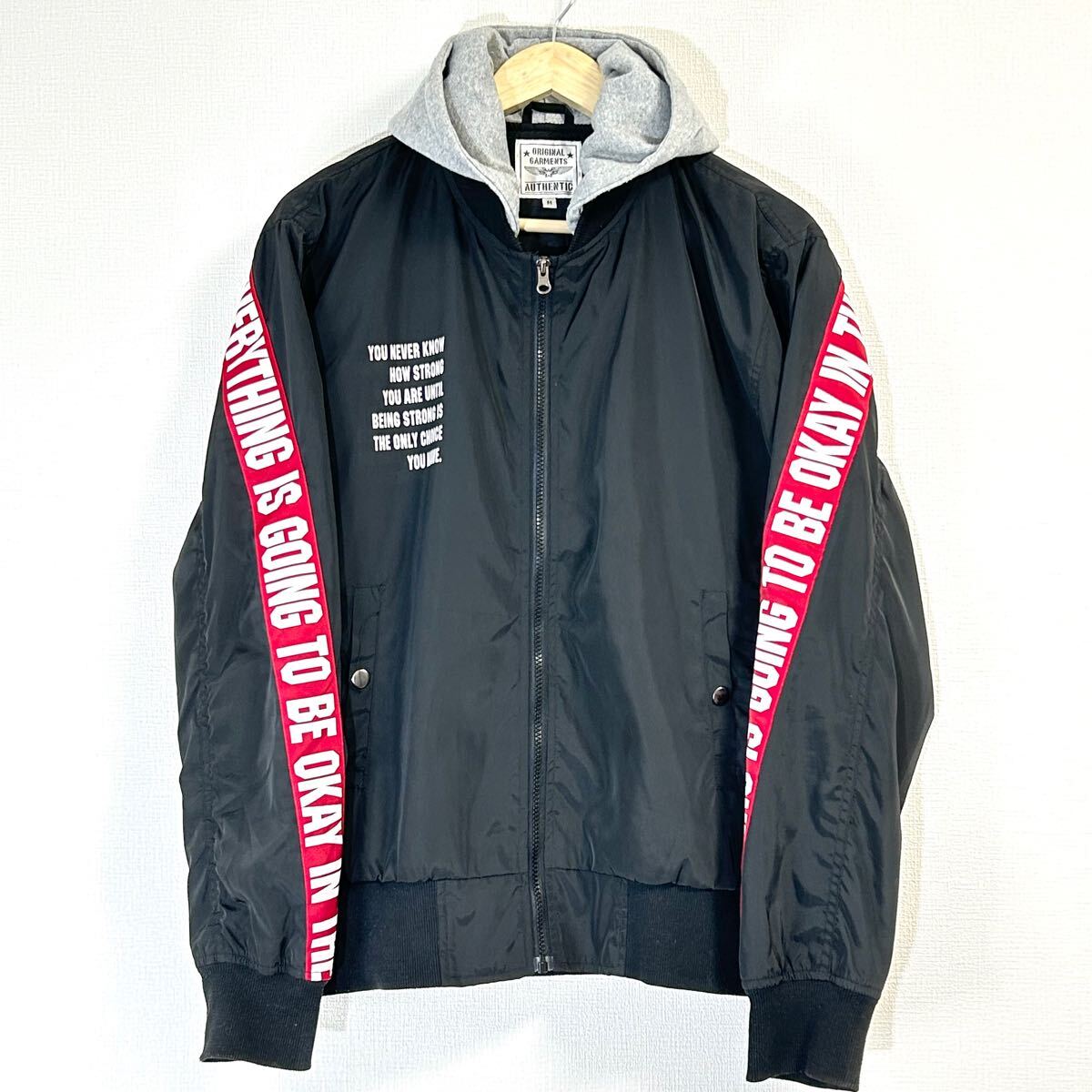状態良好◎【ORIGINAL GARMENTS】ナイロンジャケット ブルゾン フーディー コットン カジュアル アメカジ スポーティ ブラック M/Y23065TT拍卖