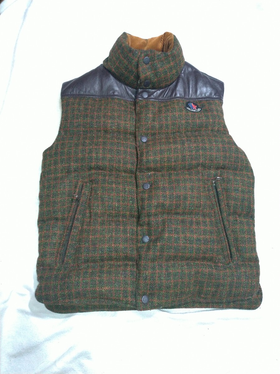 別注コラボ!JUNYA WATANABE×モンクレール ツイードウール×レザー ダウンベスト/ジュンヤワタナベコムデギャルソンMONCLERメンズ拍卖