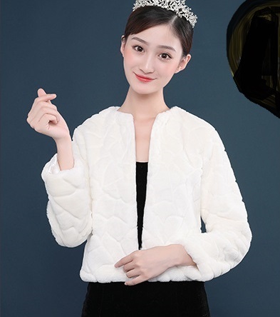 ボレロ 長袖ファージャケット フェイクファー(ホワイト)カジュアルからフォーマルまで着回しOK拍卖