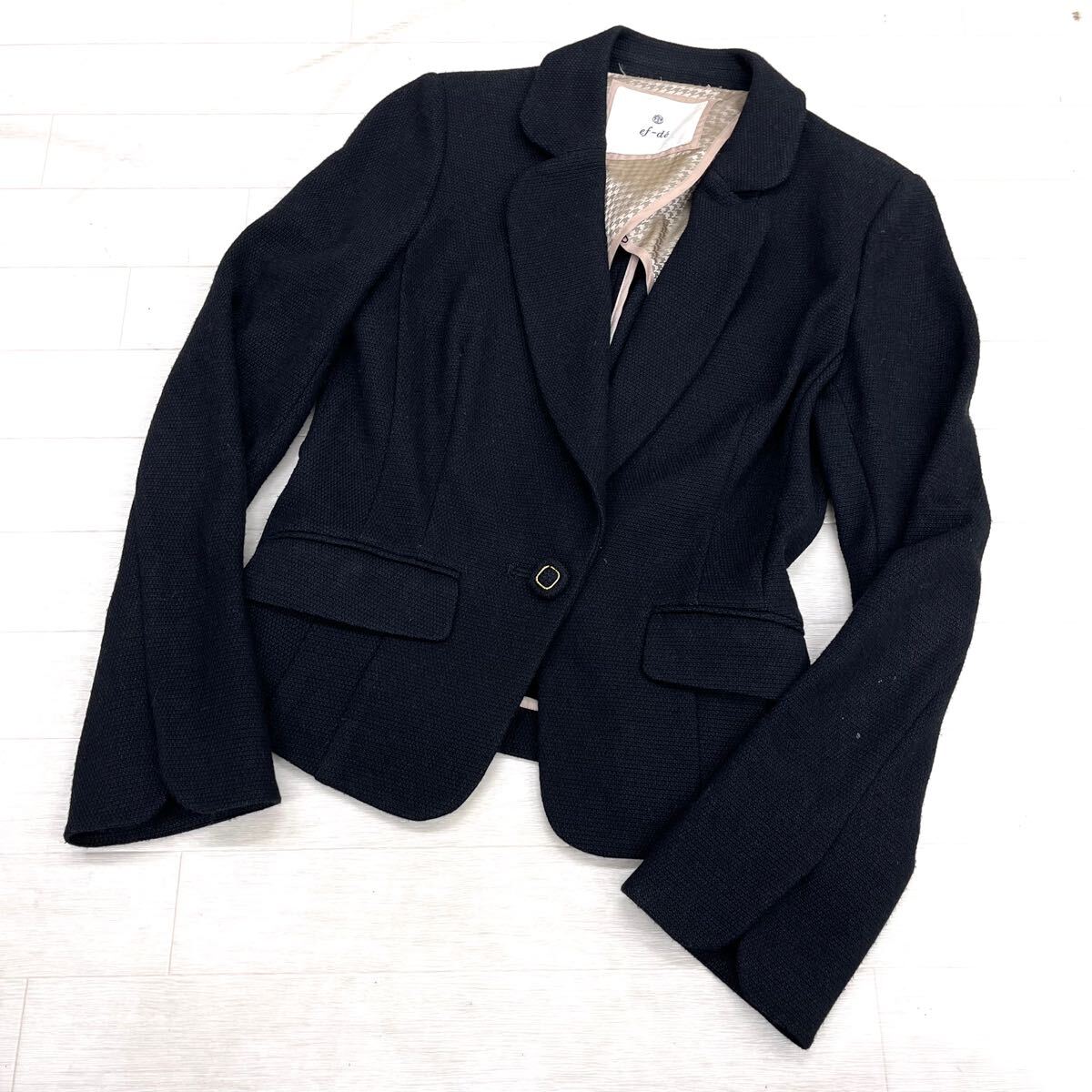 1642◎ ef-de エフデ トップス テーラード ジャケット シングル 1ボタン 長袖 無地 カジュアル ブラック レディース9拍卖