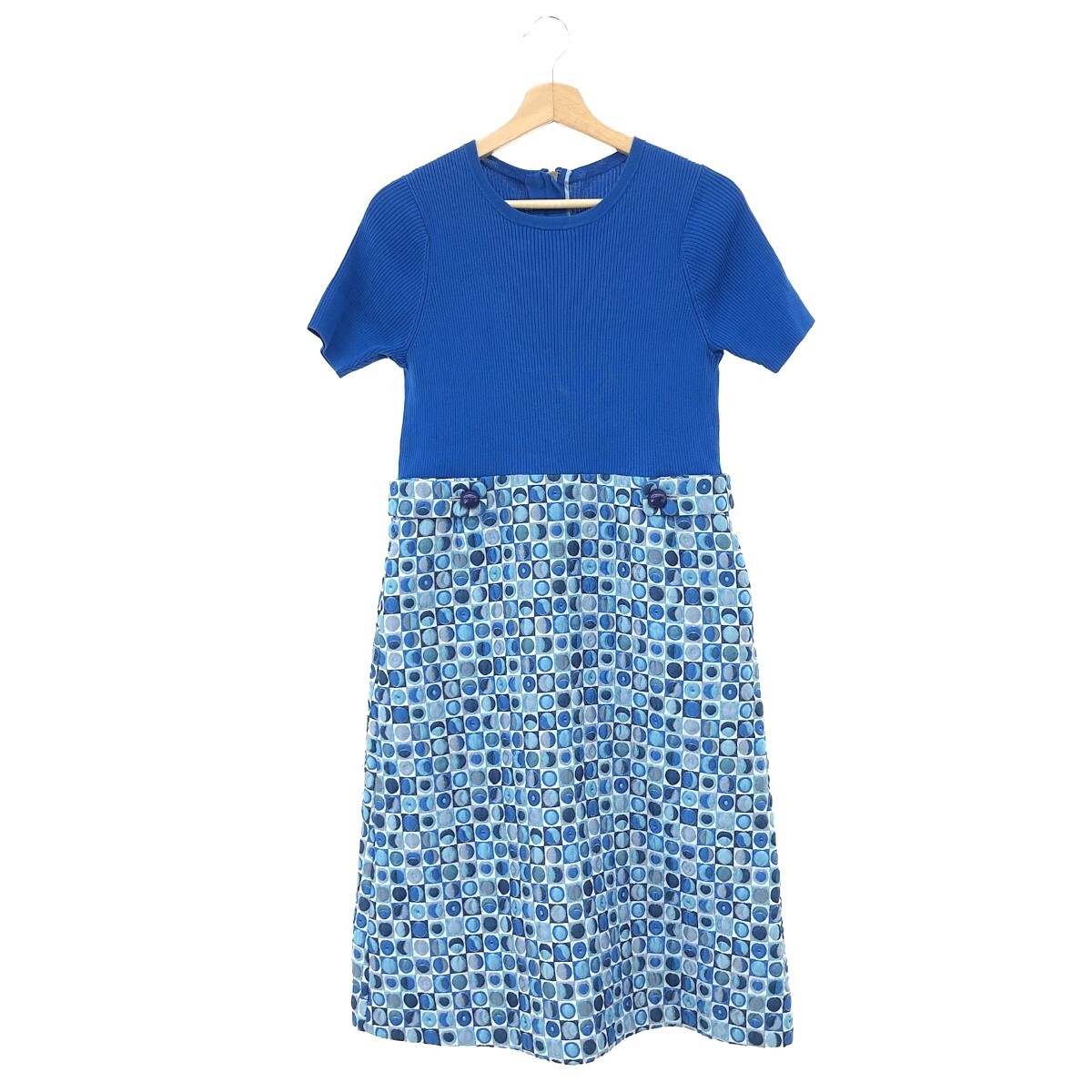 ◆49AV.Junko shimada 49アベニュージュンコシマダ ニット切替ワンピース 40◆ ブルー コットン ポリエステル レディース 半袖 ロング拍卖