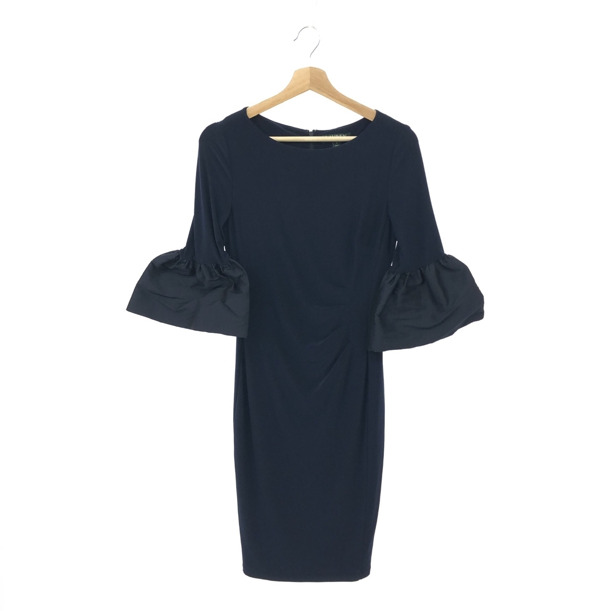 ◆LAUREN RALPH LAUREN ローレンラルフローレン ドレスワンピース サイズ:2◆ ネイビー レディース ビッグカフス ボリューム袖 トップス拍卖