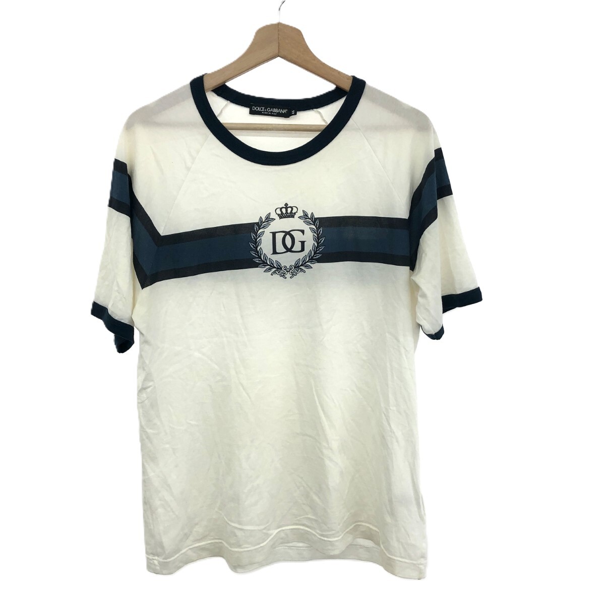 ◆DOLCE&GABBANA ドルチェ&ガッバーナ DGロゴ 半袖 カットソー サイズ:46◆ ホワイト メンズ 袖ライン トップス拍卖
