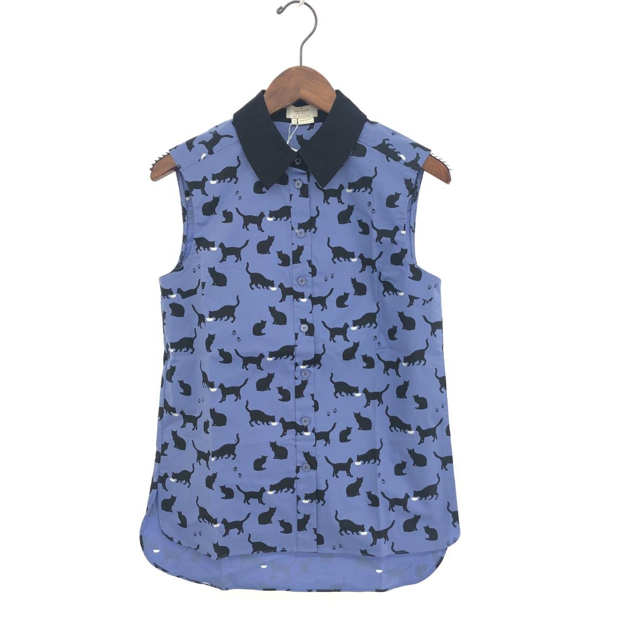 未使用品◆Kate spade ケイトスペード ノースリーブブラウス サイズ:2◆ パープル レディース トップス 総柄 ネコ拍卖