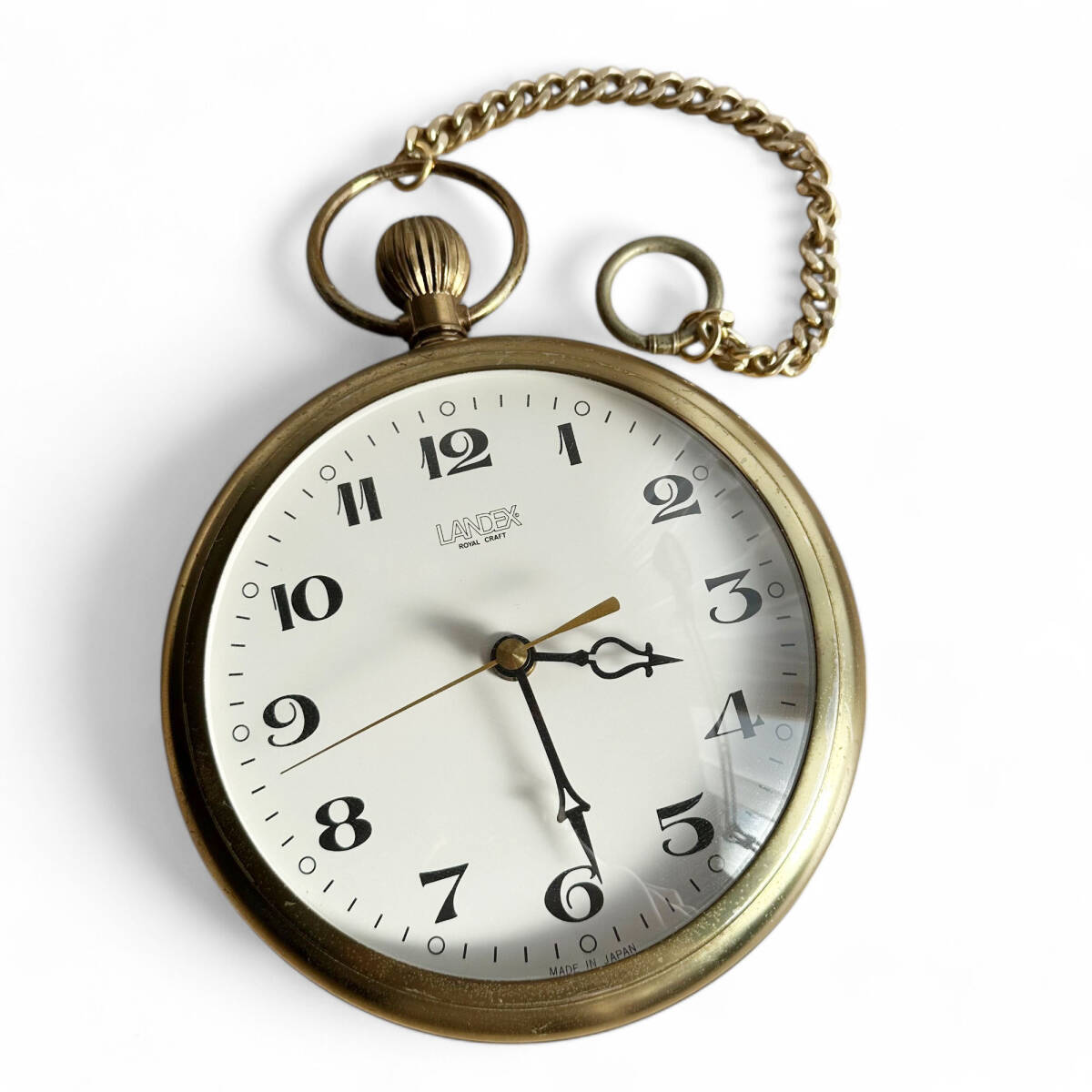 N2338 稼働中 ヴィンテージ LANDEX ROYAL CRAFT 懐中時計型 掛け時計 直径22cm ランデックス ロイヤルクラフト拍卖