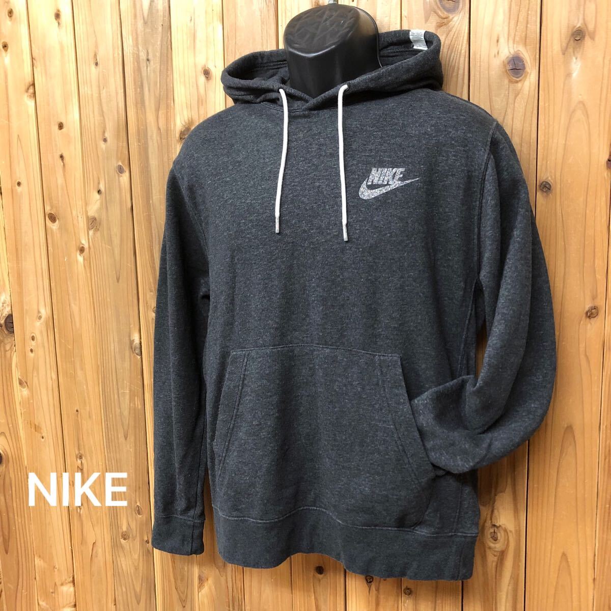 NIKE*ナイキ メンズM 長袖 スウェット プルオーバー パーカー トップス 裏起毛 ロゴプリント チャコールグレー スポーツウェア拍卖