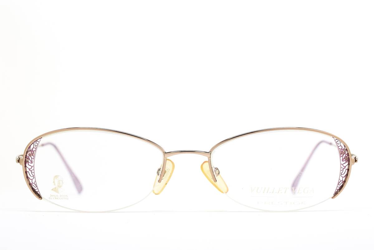 デッドストック VUILLET VEGA Paris PRESTIGE 784 Col.43 50-18 ハーフリム メガネ サングラス フレーム フランス製 ブラウンゴールド拍卖