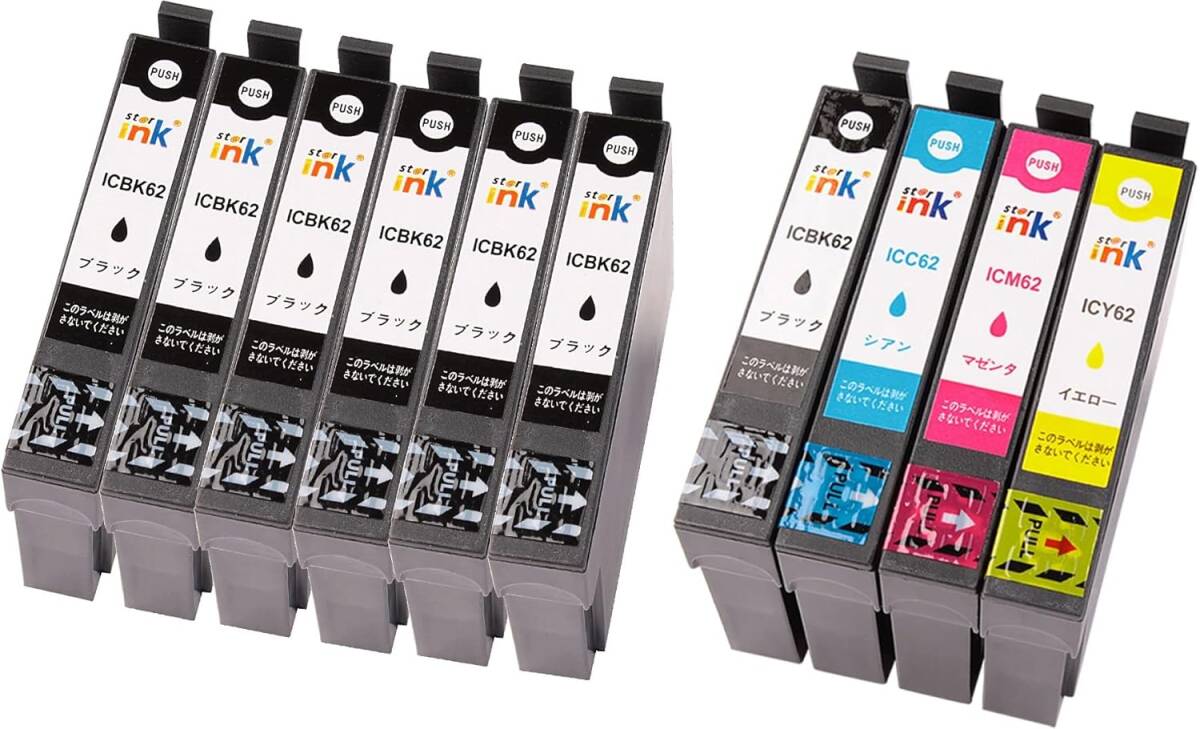 ★★エプソン IC4CL62(BK/C/M/Y)+ICBK62×6 互換インク 4色セット+6個パック(ブラック)拍卖