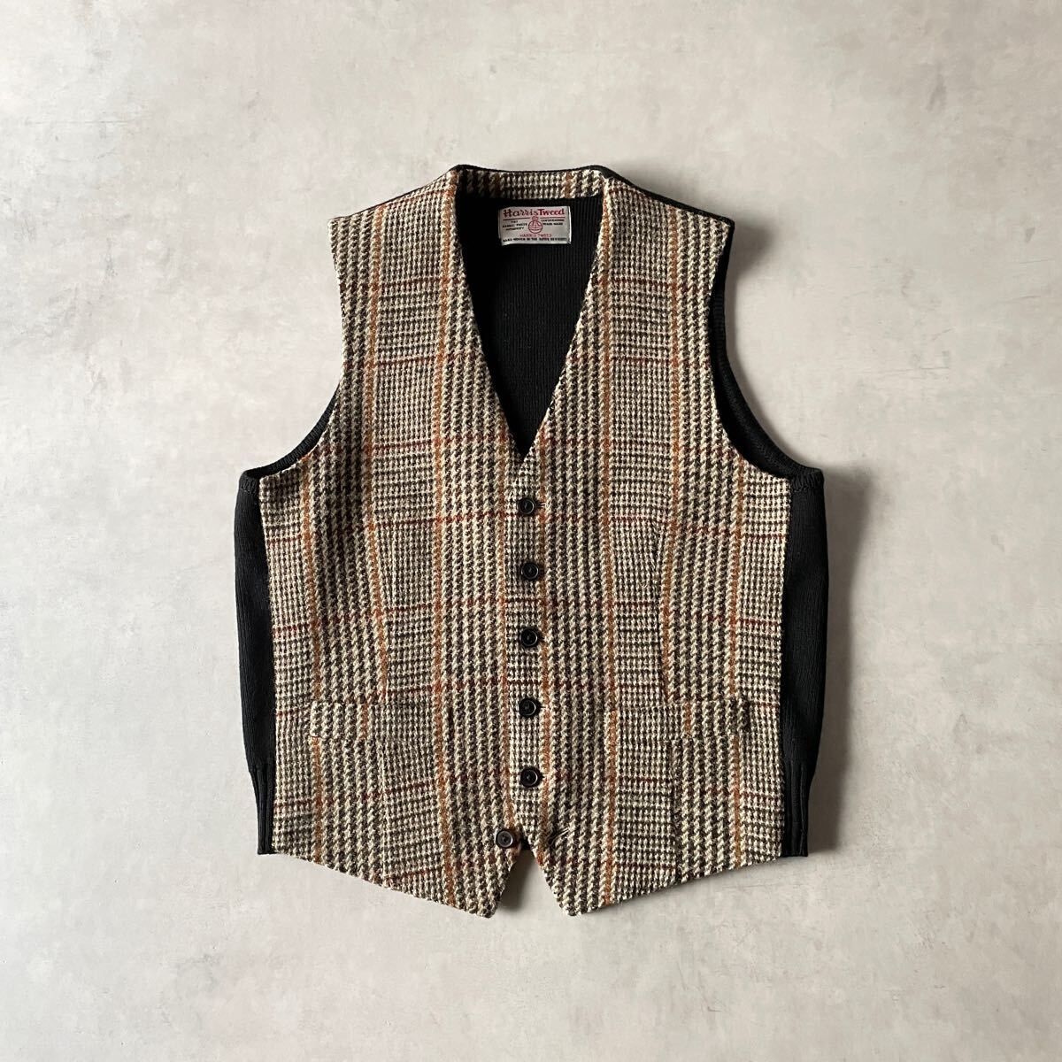 TOMORROWLAND×Harris Tweed トゥモローランド×ハリスツイード 毛 ウール100% ニット 切替 ベスト ジレ メンズ(46) / a-058拍卖
