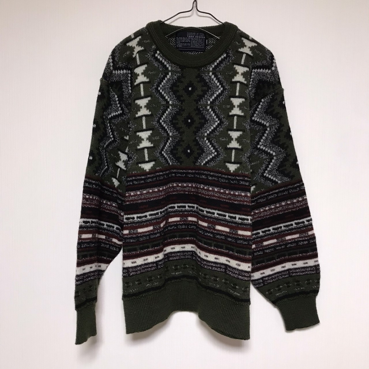 古着 ビンテージ TAPA DESIGN ニット セーター ネイティブ カーキ ボーダー ストライプ 日本製拍卖