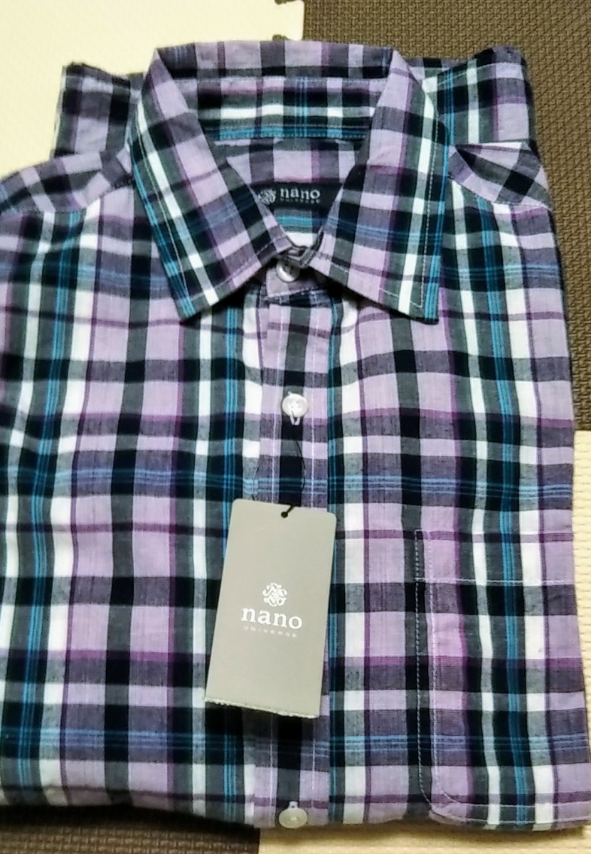 激安特価☆ナノ・ユニバース【nano・universe】☆長袖マルチチェックシャツM 長袖シャツ☆タータンチェック、パープル系オシャレ男子必見!!拍卖