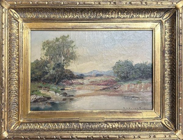 【FCP】 真作保証 カール・サッテルマイヤー(Karl SATTELMAIR) 油彩画24.8x36.2cm 「Riverscene」 Rudolf otto鑑定書コピー付 k拍卖