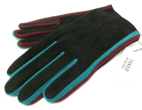 新品★TAKEO KIKUCHI タケオキクチ★タッチパネル対応 スエード レザー グローブ 手袋★24cm ブラック スマホ 裏起毛拍卖
