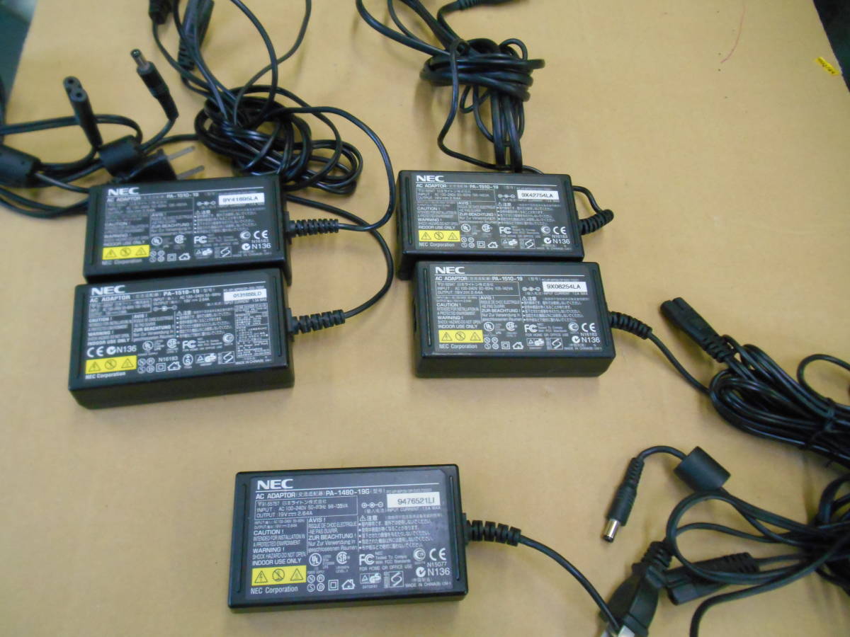 NEC ACアダプタ 5個セット PA-1510-19=4個・PA-1480-19G 19V=2.64A 外径5.5 内径3拍卖