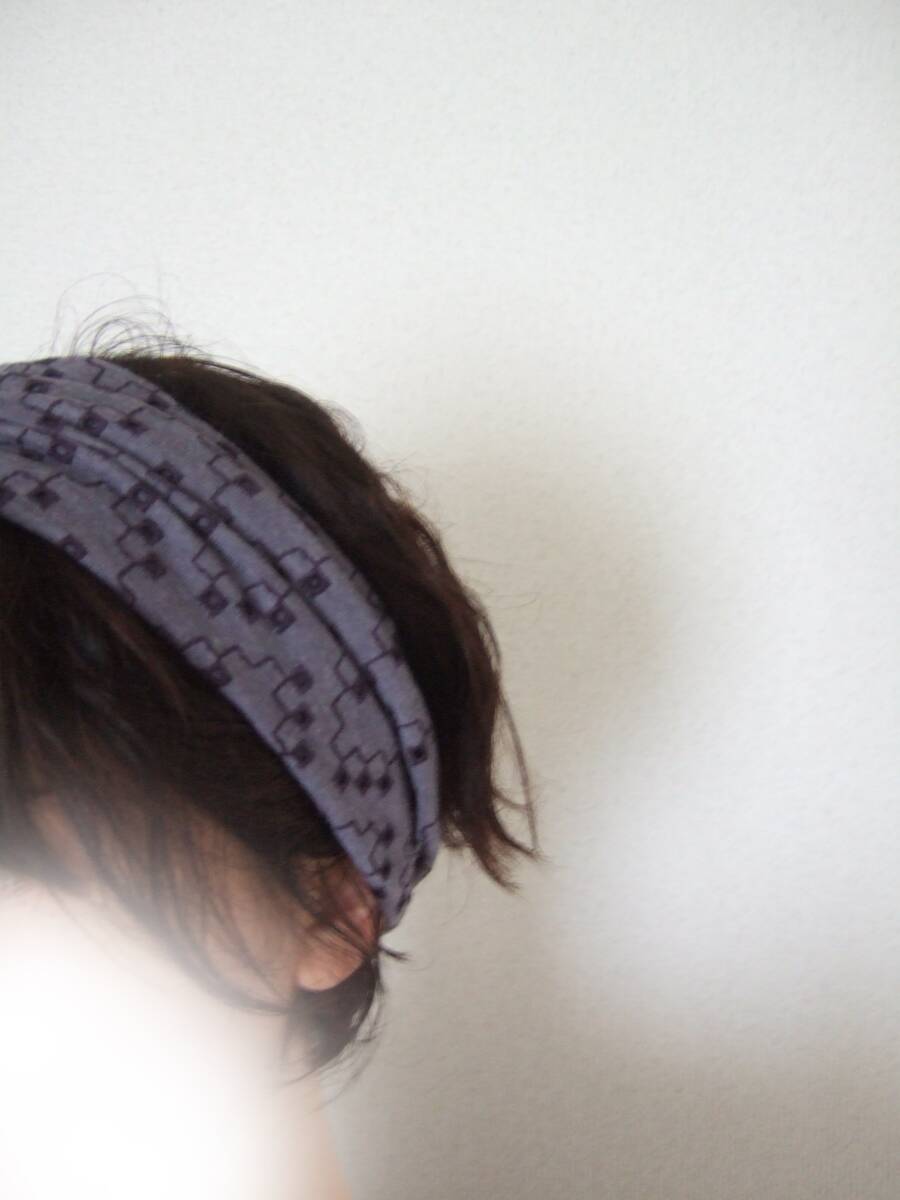 即決★ハンドメイド 刺繍コットンニット パープルグレー ゆるっとニットのゆるターバン** コーデのアクセントに ゆるっと髪除けに拍卖