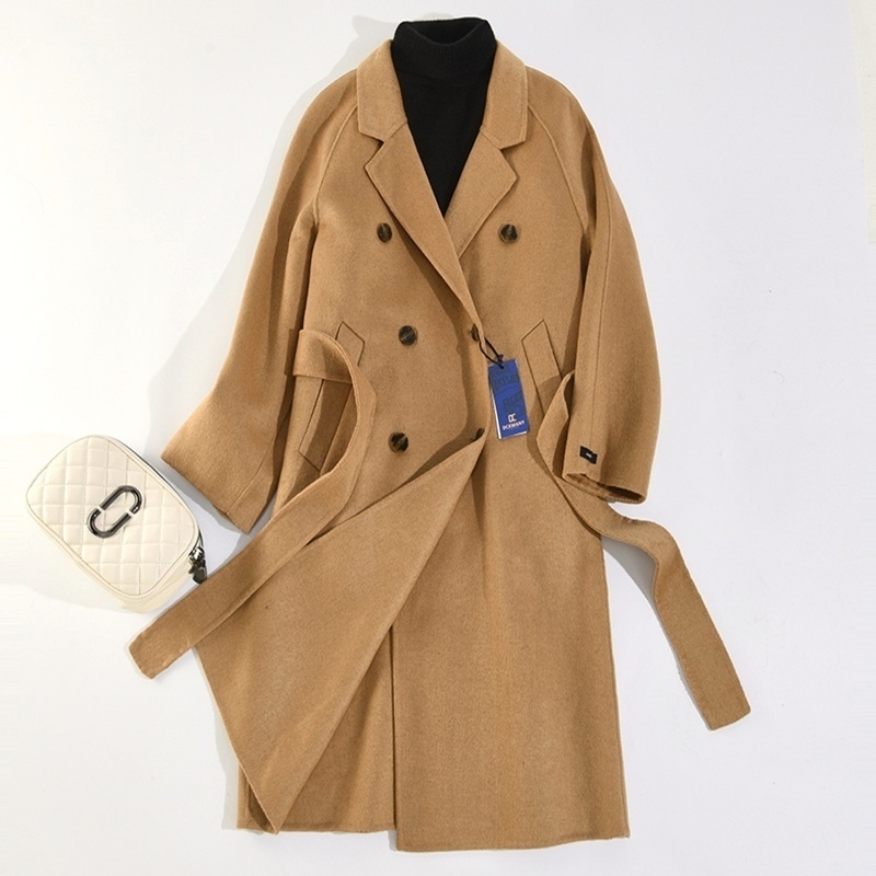 ウールコート レディース ロングコート■新品 高品質 WOOL 100% 両面ウール チェスターコート 秋冬 厚手 防寒 アウター カーキ H8653-M拍卖