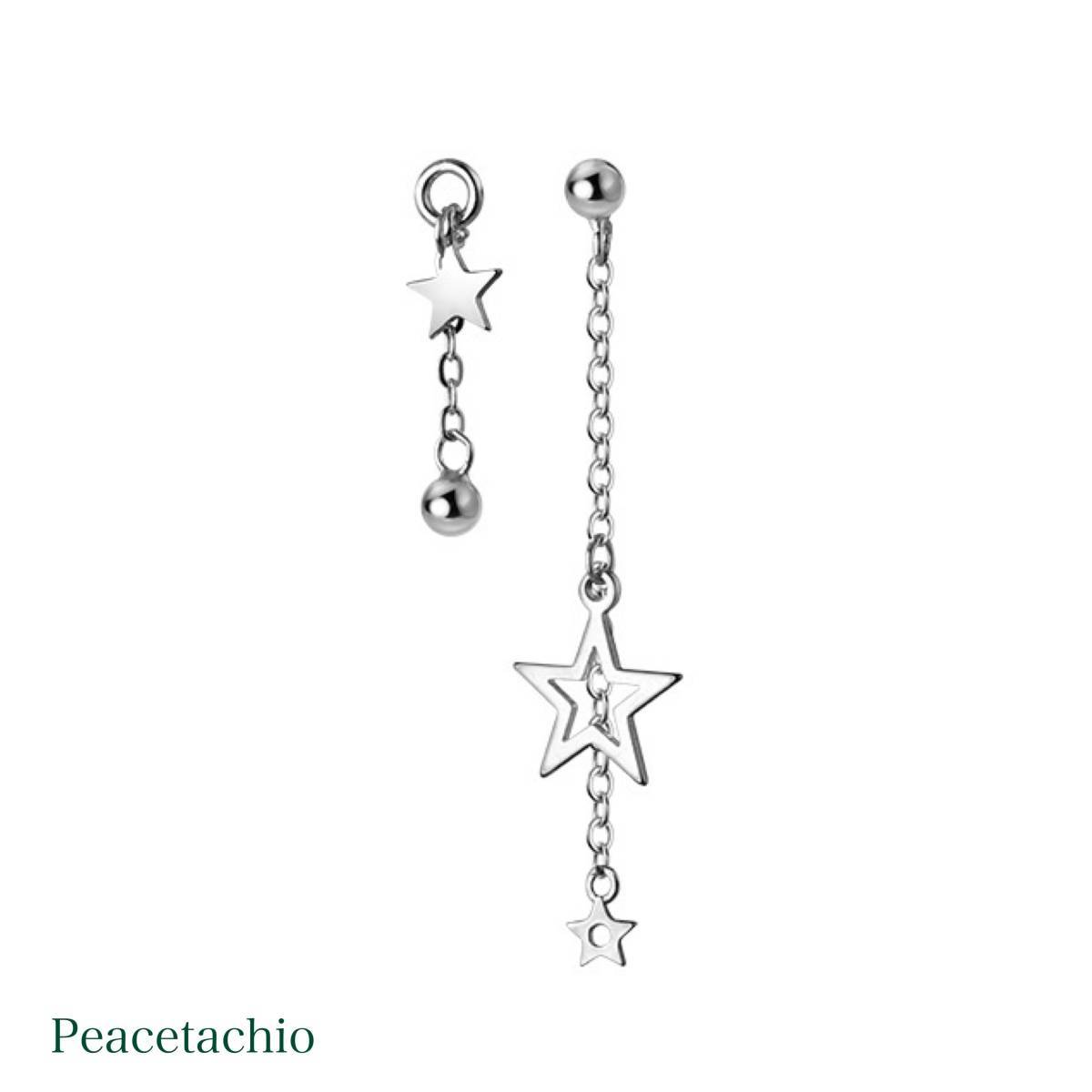 ピアス Silver925 シルバー 星 チェーン 揺れる 左右非対称 アレルギー対応 プレゼント ギフト ケース付き拍卖