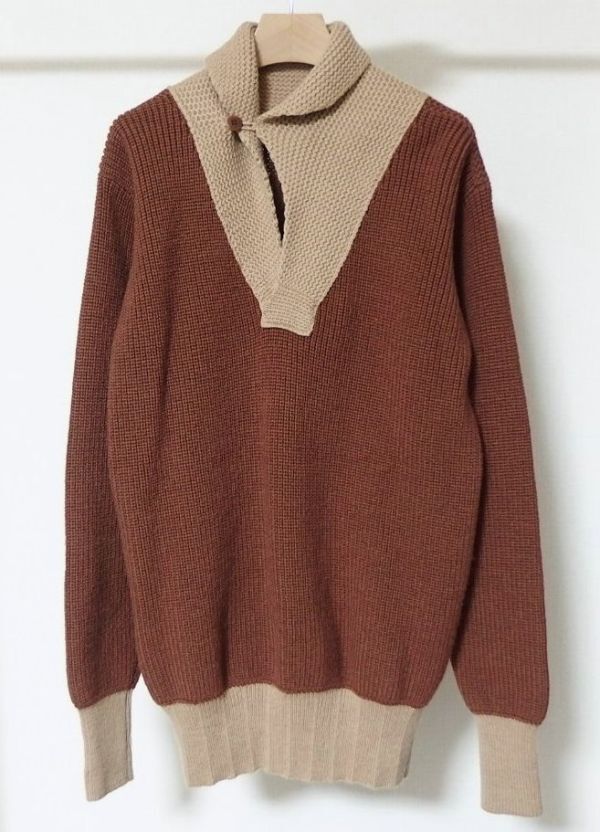 Heller's cafe ヘラーズカフェ / WAREHOUSE ウエアハウス ショールカラー 2トーン ニット 40拍卖