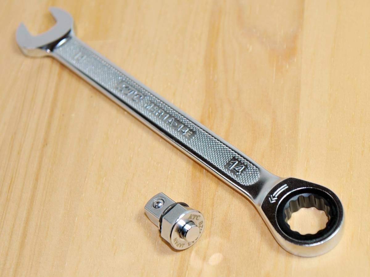 ◆KTC ラチェットコンビレンチ MSR1A-14 ドライブ角アダプタ BZ14-BA3 セット◆9.5sq ラチェットハンドルギアレンチ メガネレンチ拍卖