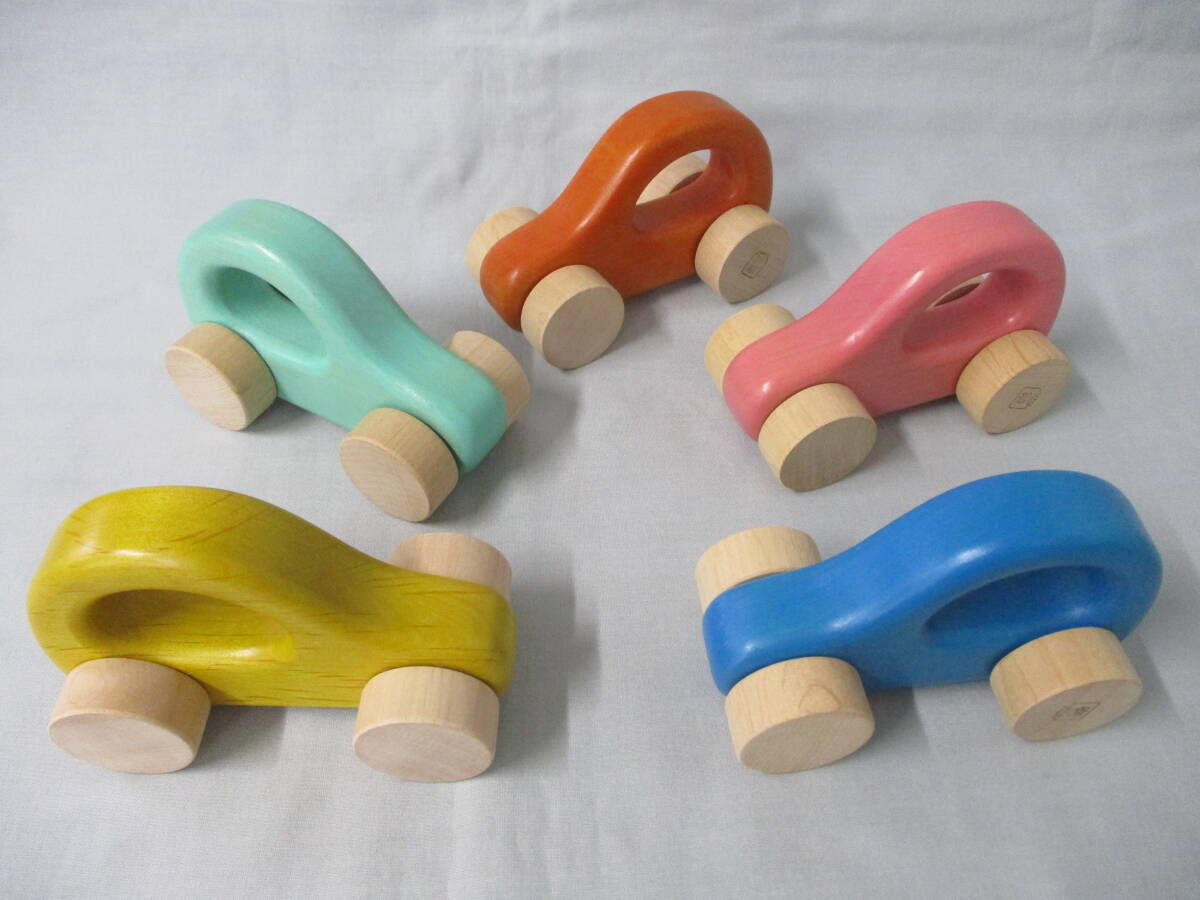 Hand Craft カラー押し車5個セット(茶・黄・ピンク・緑・青)Mサイズ 定価4,350円 木製 玩具 積み木 日本製 北海道拍卖