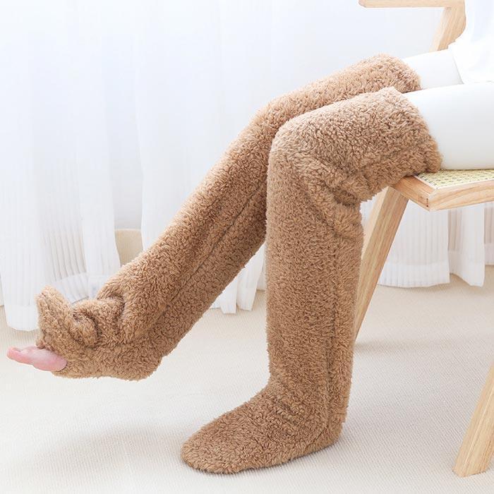 ニーハイレッグウォーマー 極暖 冬 足が出せるロングカバー ヒートソックス ウールレッグウォーマー ふわふわ 暖かく女性 ギフト拍卖