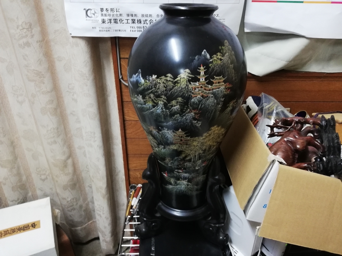 旧家買い取り品 中国花瓶 壺 中国美術 手書き 古い高さ67.5㎝ 同梱包可能拍卖