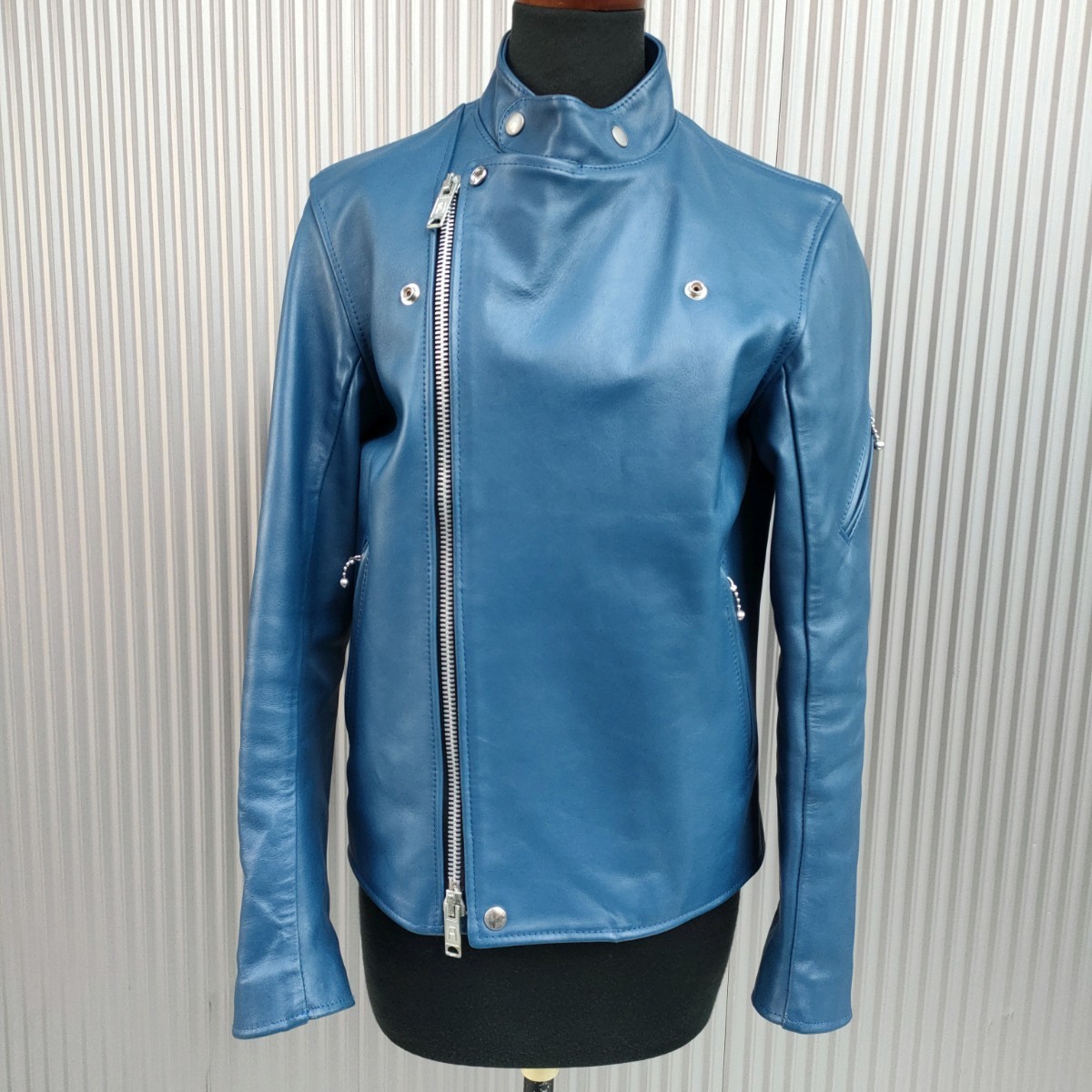半額以下【稀少/最高級/イングランド製】美品/ジェームスグロースJAMES GROSE/リカルド/牛革/レザー/ライダースジャケット/革ジャン/36/青/拍卖