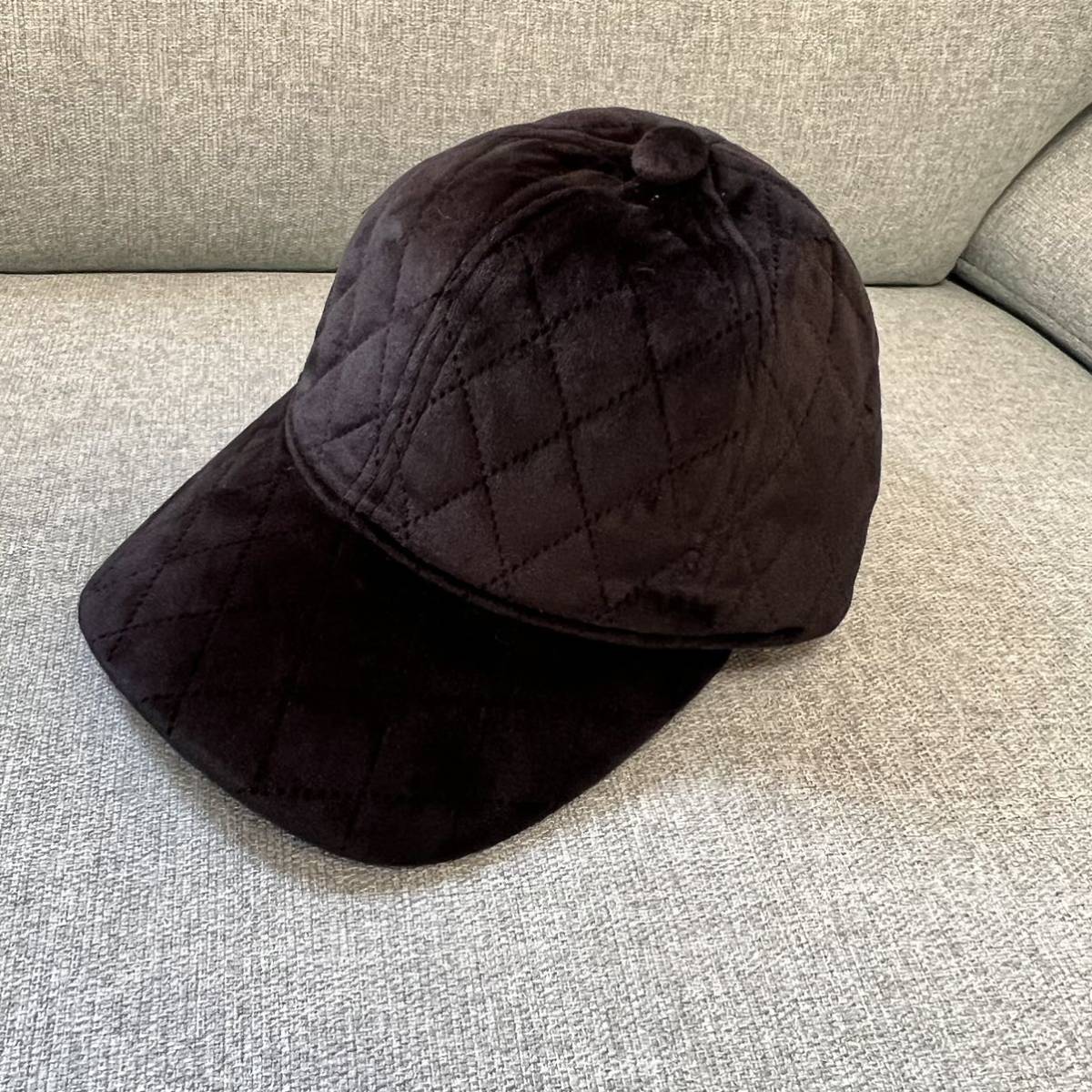 未使用品! ブラック 黒 キルティング キャップ 帽子 頭囲約58cm 調節可能拍卖