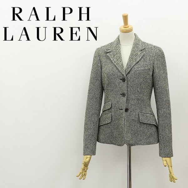 美品 国内正規品◆RALPH LAUREN ラルフローレン ヘリンボーン柄 ウール ツイード 3釦 ジャケット 7拍卖