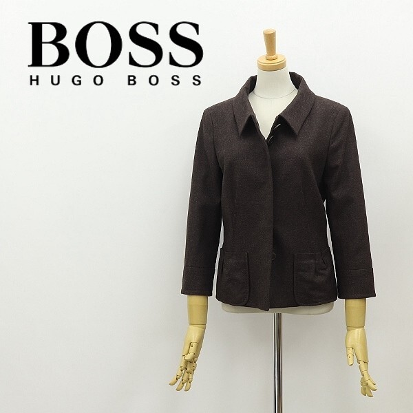 ◆HUGO BOSS ヒューゴ ボス アンゴラ&カシゴラ混 ストレッチ ウール 七分袖 ジャケット ダークブラウン 38拍卖