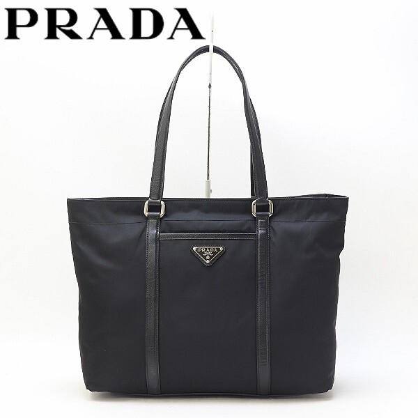 ◆PRADA プラダ ナイロン × サフィアーノレザー 肩掛け ショルダー トート バッグ 黒 ブラック拍卖