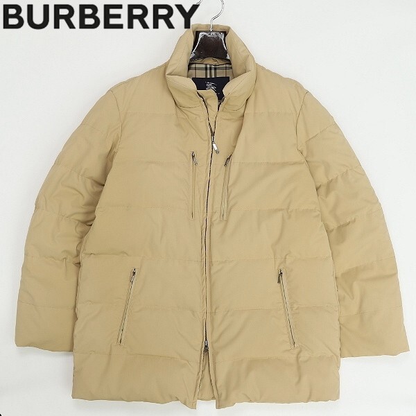 国内正規品◆BURBERRY LONDON バーバリー ロンドン 裏地ノバチェック柄 ラムレザー使い Wジップ ダウン ジャケット ベージュ L拍卖