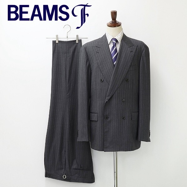 新品◆BEAMS F ビームスF ストライプ柄 シルク混 ダブル スーツ セットアップ グレー 56 8R拍卖