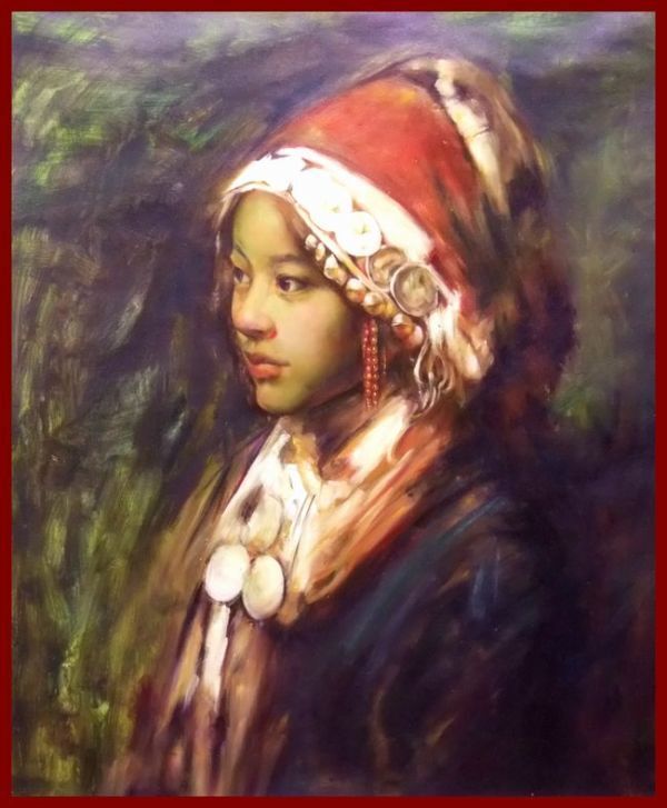☆☆☆油彩画 つぶらな瞳 「着飾る少数民族の娘 III」    CC拍卖
