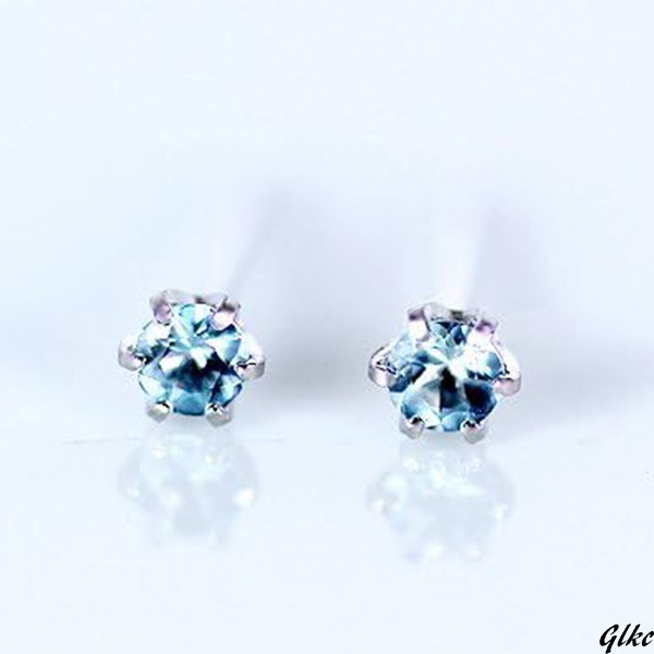 【プラチナ】Pt900 0.1ct 1粒アクアマリンピアス おしゃれ かわいい シンプル 青 アクアマリン プレゼント拍卖