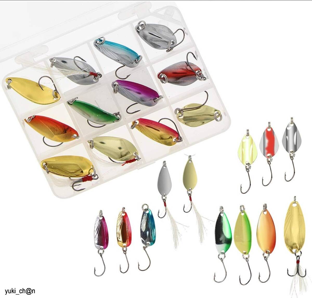 スプーンルアー 12個セット スパンコール釣り 釣り用ルアーキット 管釣り 渓流釣り トラウト ニジマス イトウ ブラウン イワナ ヤマメ拍卖