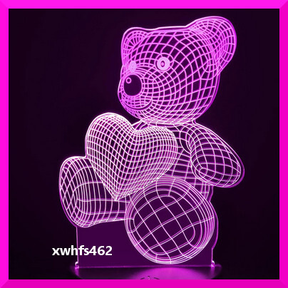 新品即決 3D LED ナイトライト クマ 発光 アクリルスタンド ワイヤーフレーム 3Dフレーム 常夜灯 インテリアライト テディベア ベア zak拍卖
