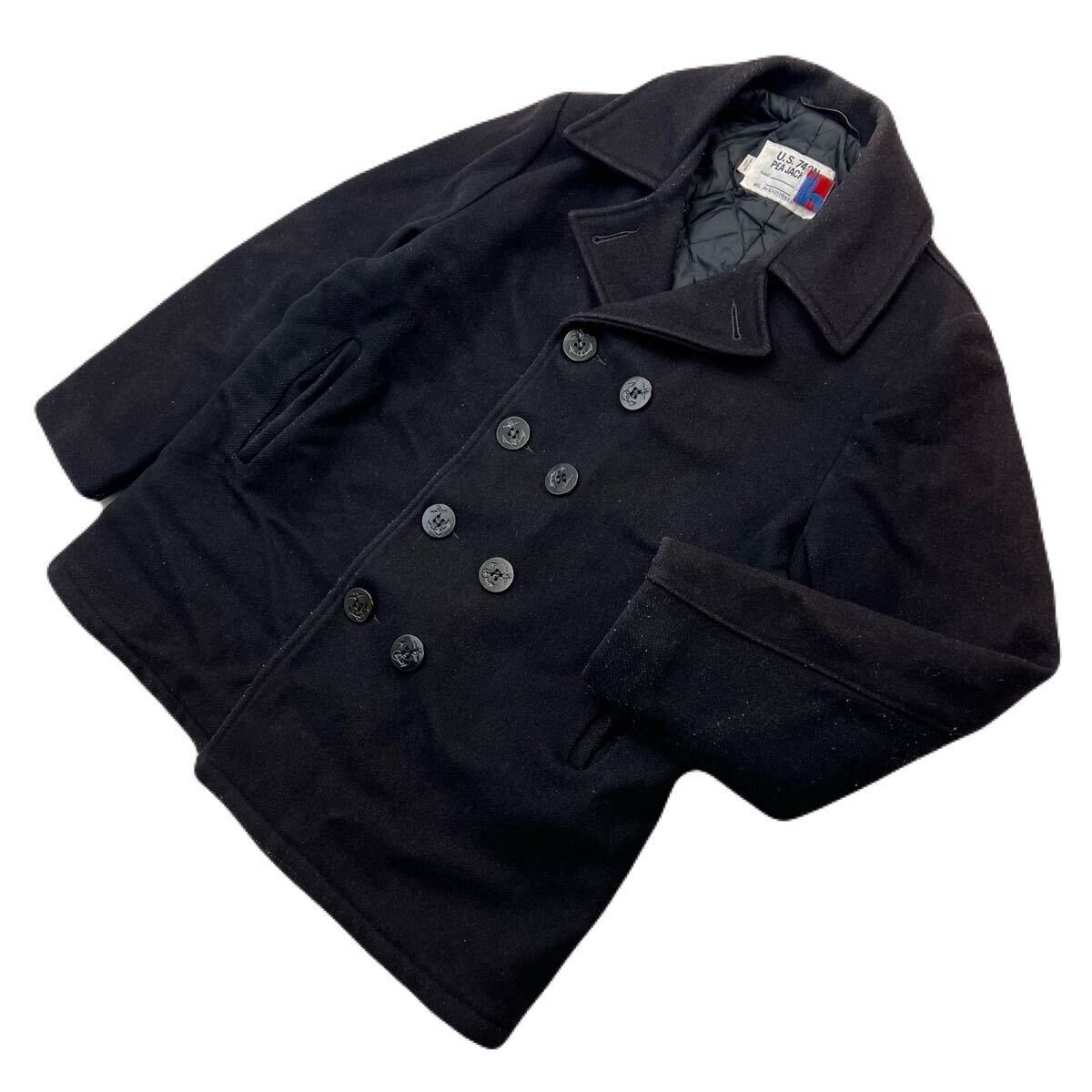 Schott ☆ USA製 740N ショット 厚手 ピーコート Pコート ジャケット ダークネイビー ブラック 40 マリン アメカジ ミリタリー 古着■AE346拍卖