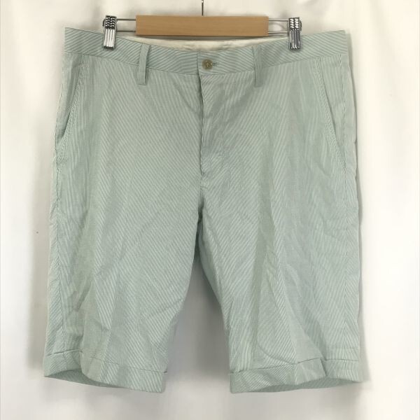 MICHEL KLEIN HOMME/ミッシェルクラン★ショートパンツ【メンズL/50/股下27cm/ライトグリーン/ストライプ】◆BG269拍卖
