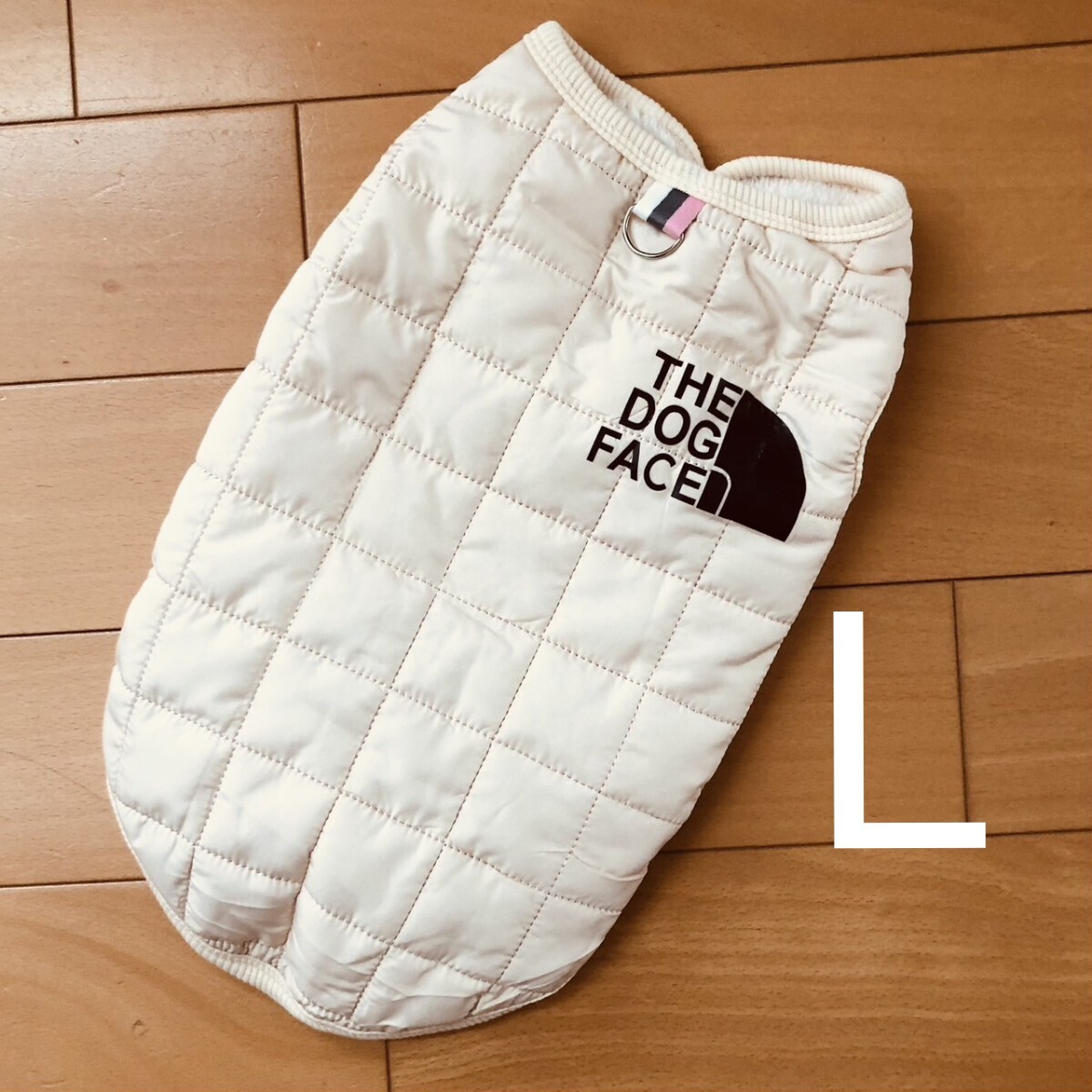 新品 犬服 Lサイズキルティングベスト前ボタン内側フリースリードをつけるリング付き拍卖