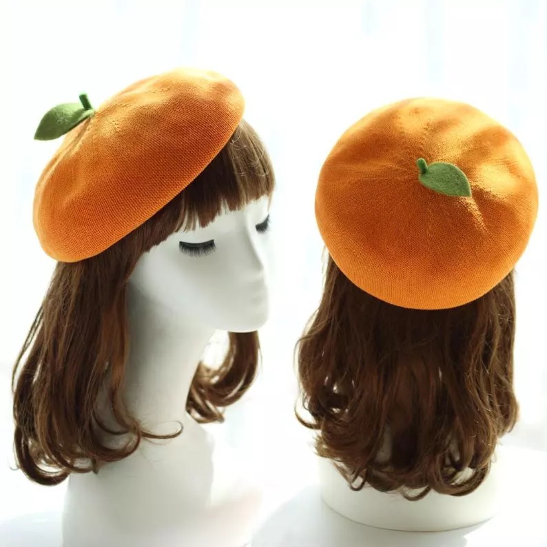 【送料無料・匿名配送】みかん オレンジ ベレー帽 橙 フルーツ レディース拍卖
