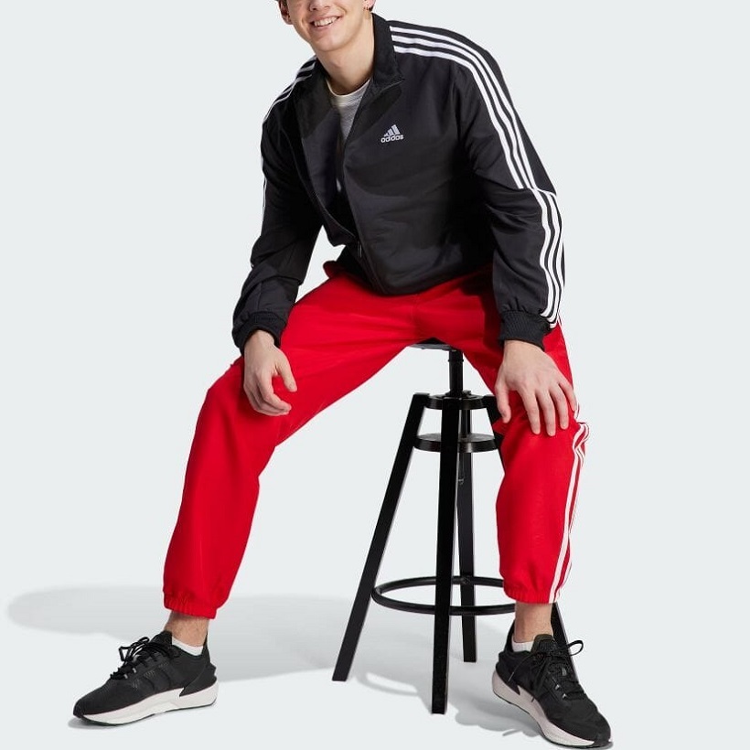 アディダス M スリーストライプス ウーブン トラックスーツ ブラック レッド 上下 セットアップ ロゴ刺しゅう拍卖