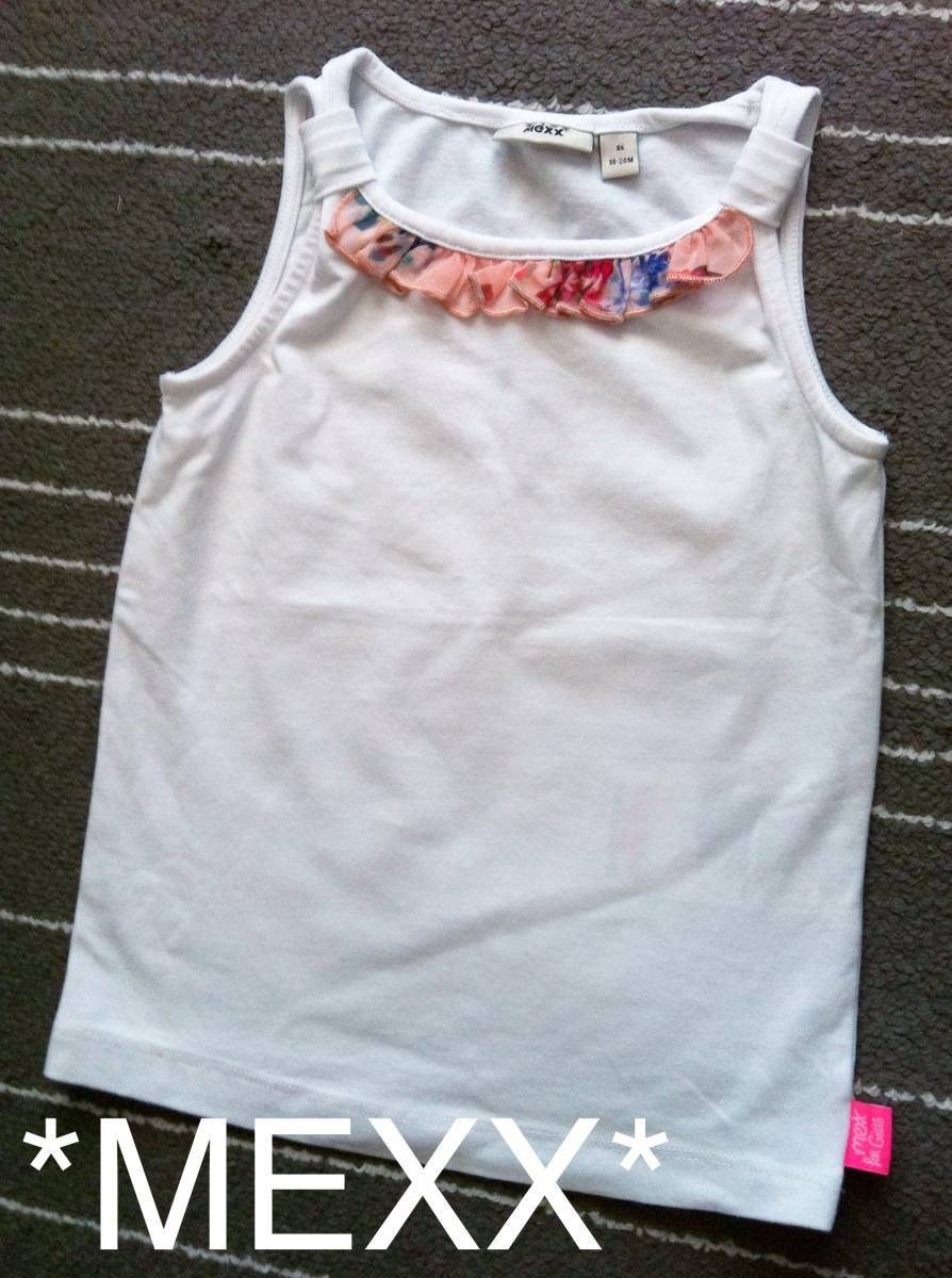 新品 カナダ購入 MEXX 高級ベビー服 オーガンジー 花柄 シフォン 襟 フリル ノースリーブ タンクトップ 70 80 90 ザラ拍卖