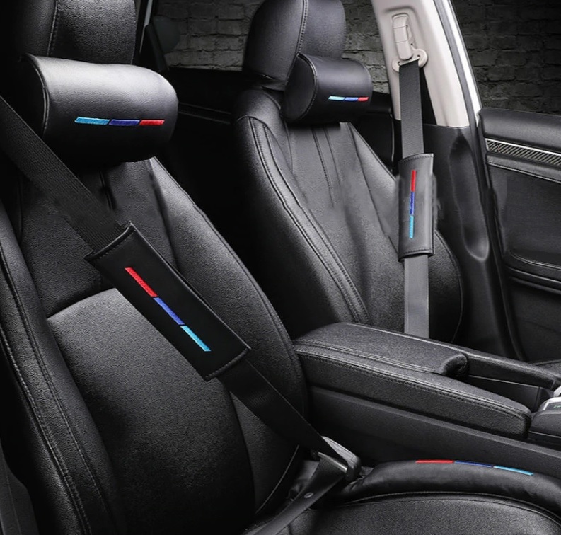 BMW 3色ライン ヘッドレスト×2 隙間クッション×2 シートベルトカバー×2 Mパフォーマンス MPerformance 車内アクセサリー 6点セット拍卖