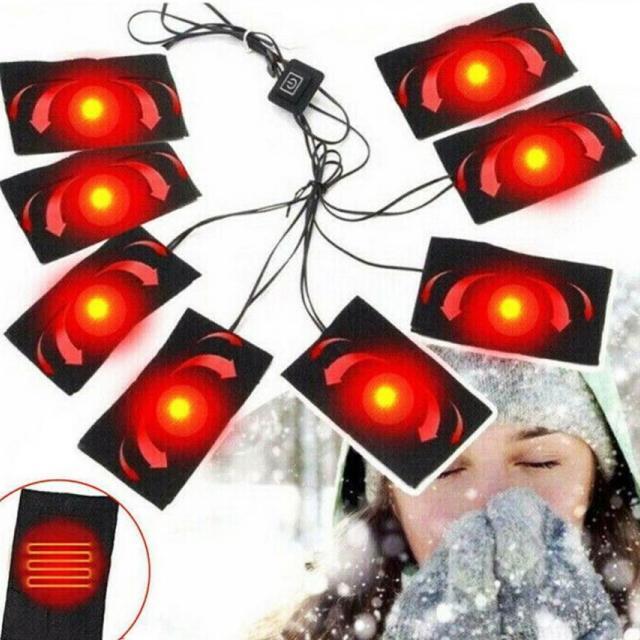 Iお気に入りの服を暖かくヒーターパッド 加熱シート 電熱ヒーター 炭素繊維加熱 電熱シートヒーター8連タイプUSB電源式 防水 3段階温度調節拍卖