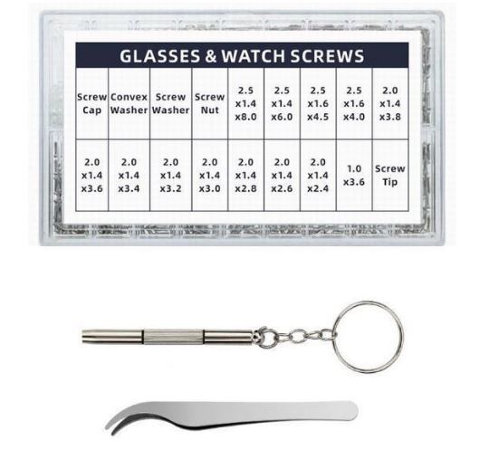 送料無料 メガネ ネジセット 修理 小ネジ 1000個入り 眼鏡修理 ドライバー と ピンセット とネジ ナット も付属 サングラス拍卖