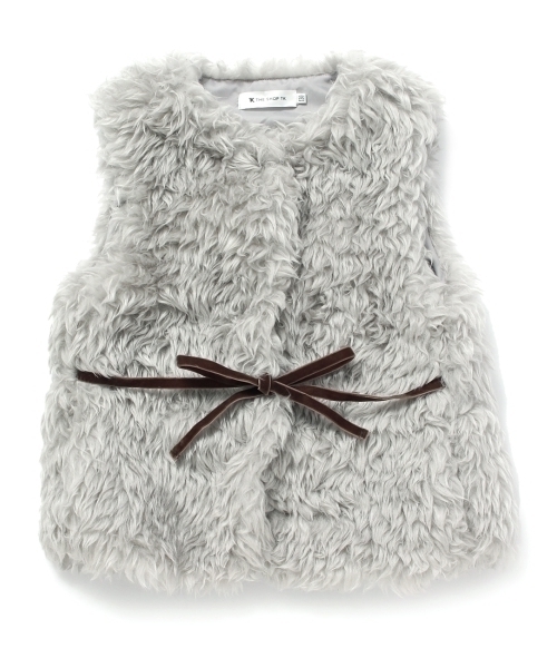 ラスト 新品 THE SHOP TK ガールズ エコファーベスト ライトグレー 14(140cm) 定価4389円拍卖