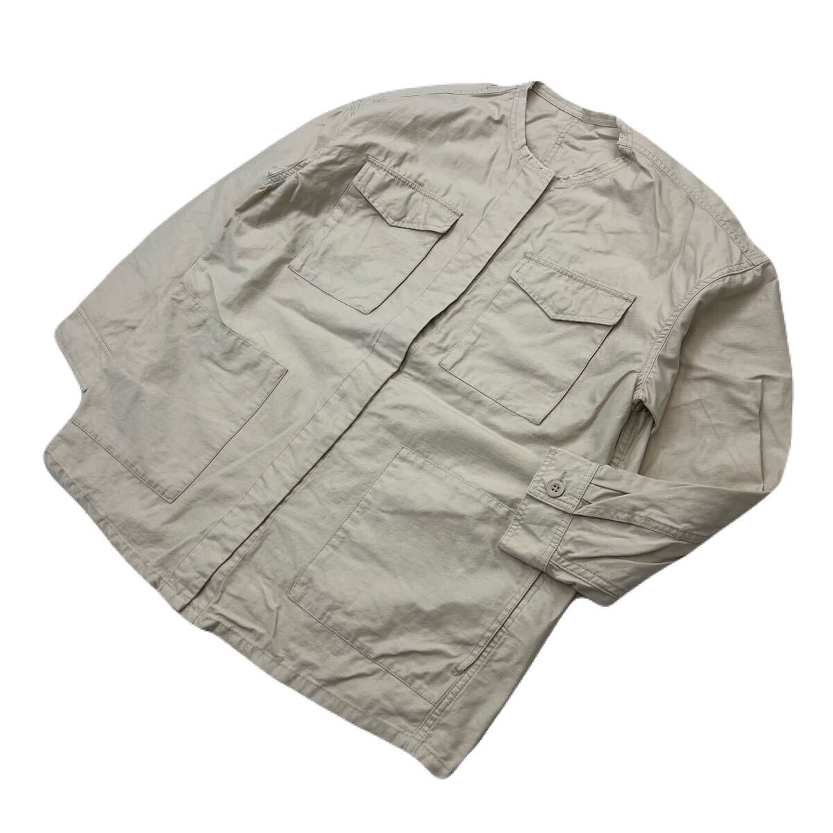 Spick&Span スピック&スパン ノーカラー 麻 コットン ミリタリー ジャケット ベージュ オフホワイト レディース 36 大人カジュアル■S4117拍卖